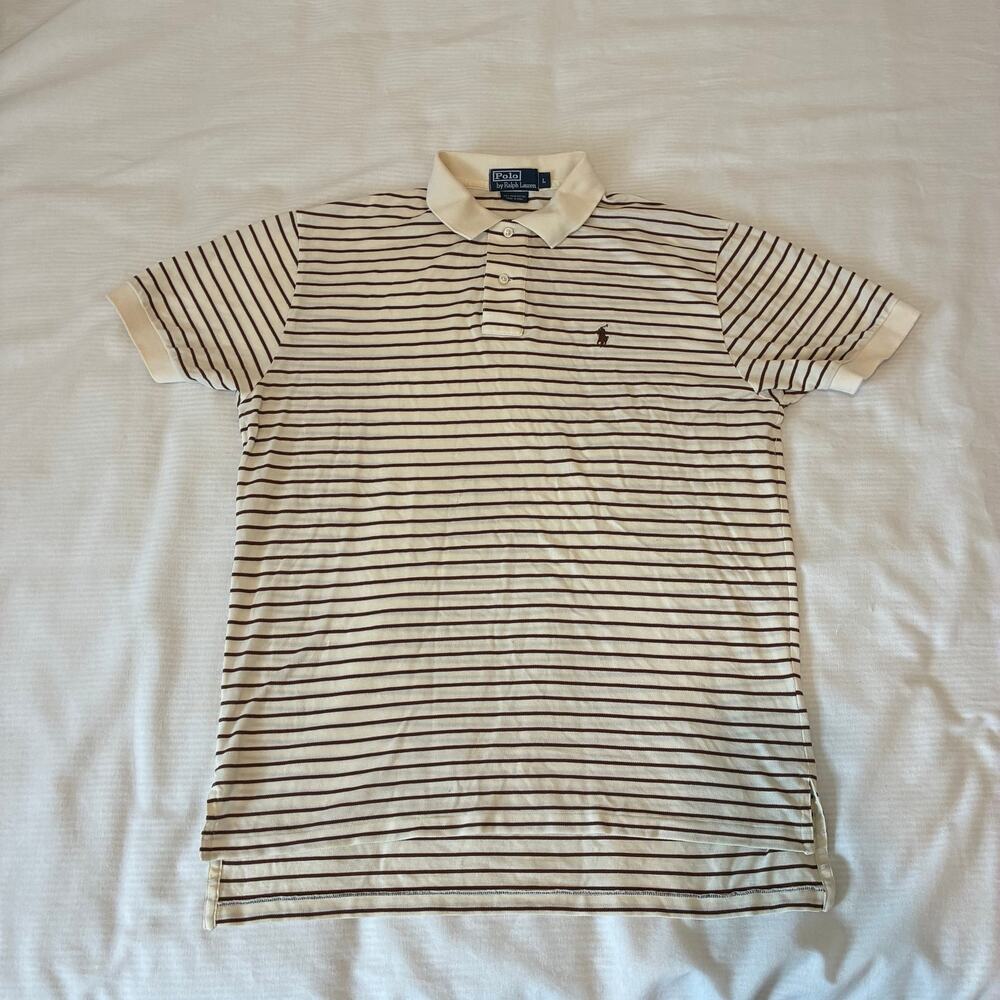Vintage Polo Ralph Lauren Striped Polo Shirt Mens Large White Brown Stripes